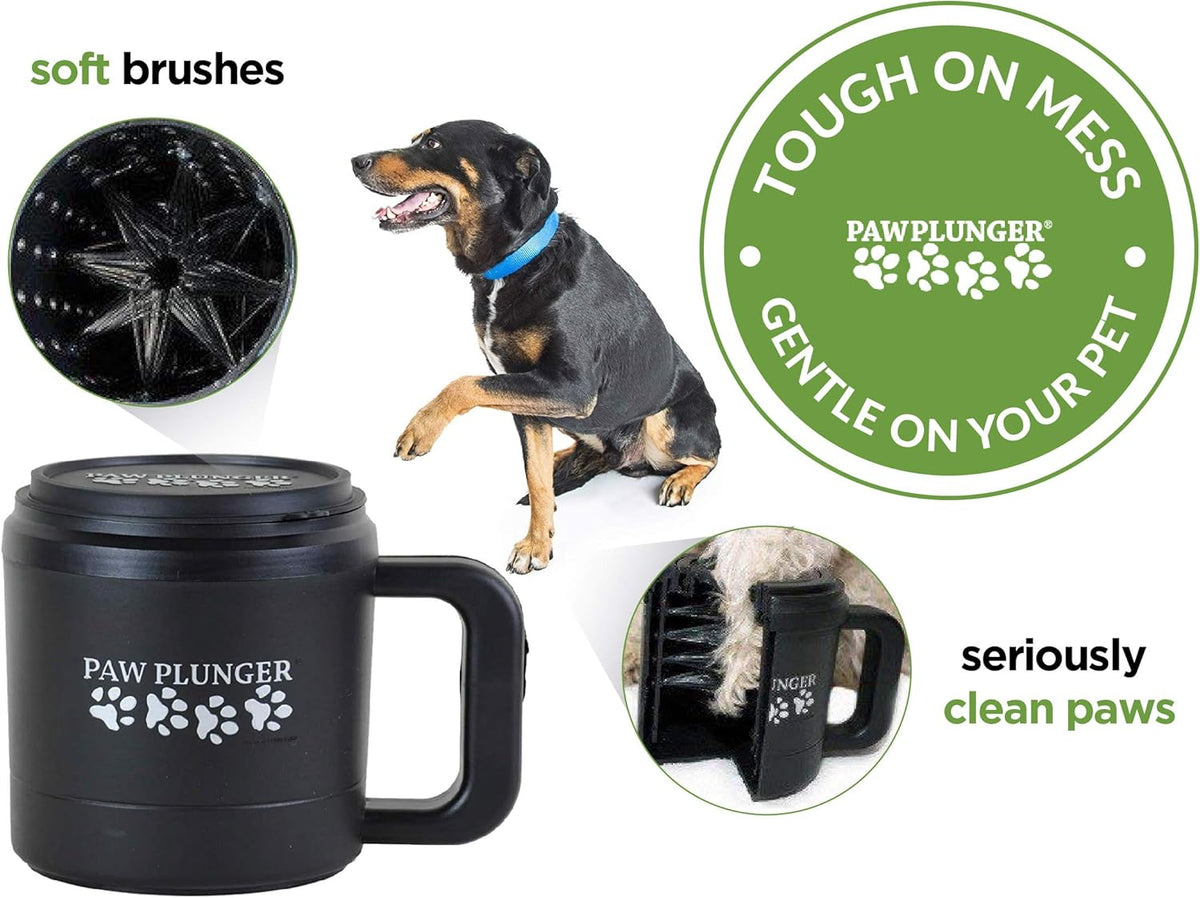 Paw Plunger – Dog Paw Cleaner - Dog and Puppy Essentials - Portable Dirty Paw Washer - Ideal for Medium Dogs - Black