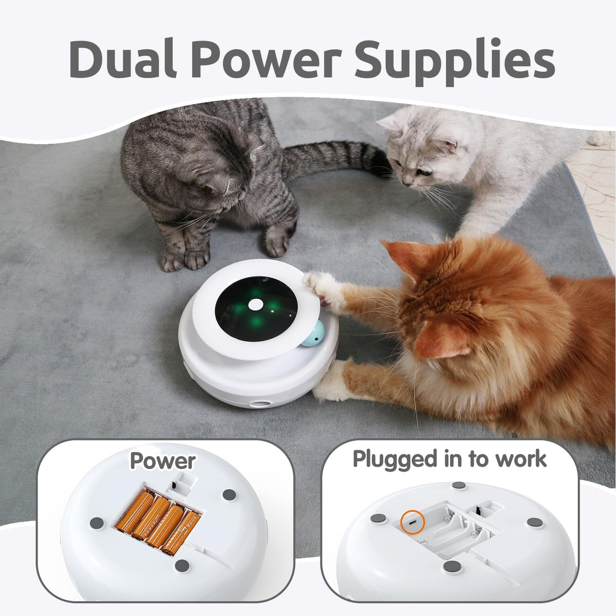 2In1 Interactive Toys for Indoor Cats, Timer Auto On/Off, Cat Toy Balls & Ambush Electronic Cat Mice Toy for Entertainment with 6Pcs Feathers, Dual Power Supplies